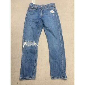 Levis Premium 501 Skinny Distressed Jeans Blue High Rise Button Fly W25 L28
